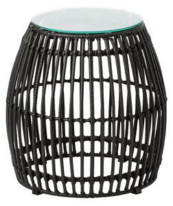 Ponoka Glass Top Outdoor Side Table With Rattan Base In Black