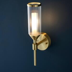 Reno Ribbed Glass Wall Light In Satin Brass