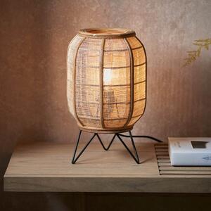 Zurich Natural Fabric Table Lamp In Matt Black