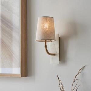 Vashon Natural Fabric Curved Wall Light With White Marble Base