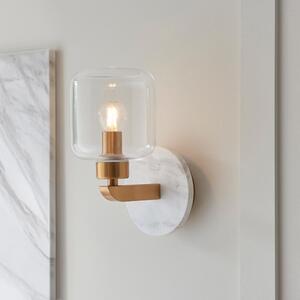 Tarrytown Clear Glass Wall Light In White Volaskas Marble
