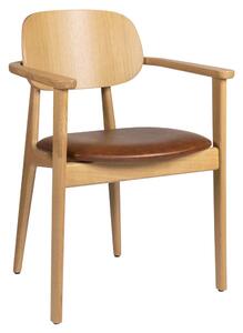 Romney Wooden Armchair With Vintage Tan Leather Seat In Natural