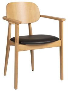 Romney Wooden Armchair With Vintage Black Leather Seat In Natural