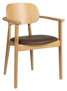 Romney Wooden Armchair With Vintage Brown Leather Seat In Natural