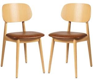 Romney Natural Wooden Side Chairs With Tan Leather Seat In Pair
