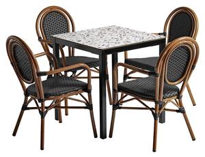Extro Mixed Terrazzo Wooden Dining Table With 4 Toller Black Chairs