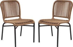 Rialto Natural Rattan Bar Chairs With Black Metal Frame In Pair