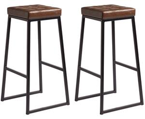 Steeple Brown Faux Leather Stools With Black Metal Frame In Pair