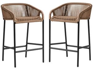 Rialto Natural Rattan Bar Stools With Black Metal Frame In Pair