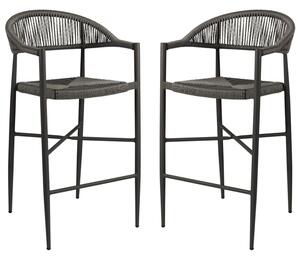 Alamosa Dark Grey Rattan Bar Stools With Aluminium Frame In Pair