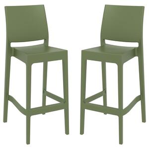 Mesa Olive Green Polypropylene Bar Stools With Glass Fiber In Pair