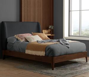 Hamel Fabric Double Bed With Wooden Frame In Grey