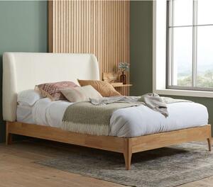 Hamel Fabric King Size Bed With Wooden Frame In White And Oak