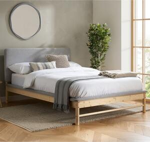 Enumclaw Fabric Double Bed With Wooden Frame In Grey And Oak
