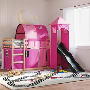 Funner 80x200cm Oak Wooden Kids Bunk Bed With Slide - Pink