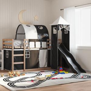 Funner 80x200cm Oak Wooden Kids Bunk Bed With Slide - White And Black