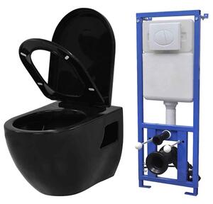 Abingdon Black Wall Hung Toilet Pack With White Flush Plate - Soft Close Seat