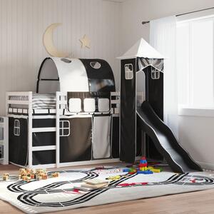 Funner 90x200cm White Wooden Kids Bunk Bed With Slide - Black