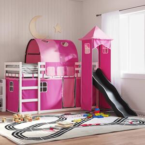 Funner 90x200cm White Wooden Kids Bunk Bed With Slide - Pink