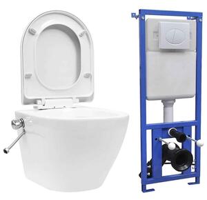 Adel White Rimless Wall Hung Toilet Pack With Bidet Function - Soft Close Seat