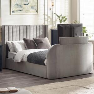 Celina Fabric Side Lift Ottoman Super King Size TV Bed - Light Grey