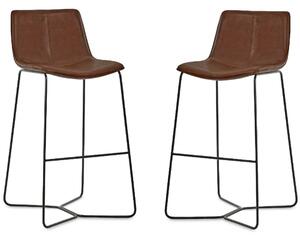 Kerrville Brown PU Leather Bar Stools - Pair