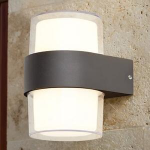 Naos Round LED Outdoor Up Down Wall Light In Black Clear Glass