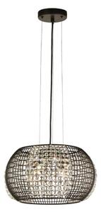 Cage Round 4 Pendant Light In Black With Crystal Glass Panels