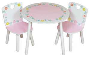 Country Cottage Kids Round Table With 2 Chairs In Pink And White