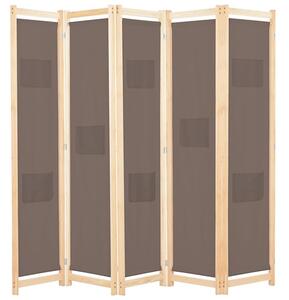 Gavyn Fabric 5 Panels 200cm x 170cm Room Divider In Brown