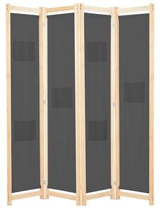 Gavyn Fabric 4 Panels 160cm x 170cm Room Divider In Grey