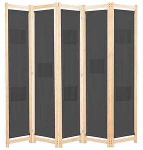 Gavyn Fabric 5 Panels 200cm x 170cm Room Divider In Grey