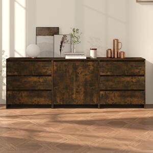 Pepa Wooden Sideboard With 2 Doors 6 Drawers In Smoked Oak