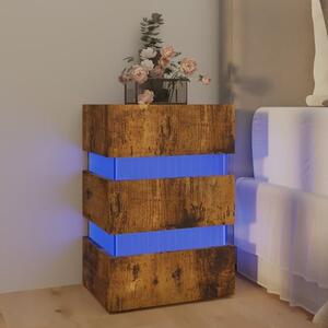 Kame Wooden Bedside Cabinet In Smoked Oak With LED Lights