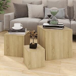 Sarki Wooden Set Of 3 Cube Side Tables In Sonoma Oak