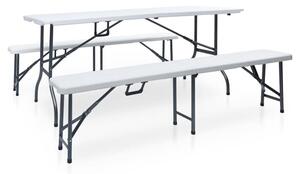 Myra Outdoor Steel Folding Dining Table With 2 Benches In White