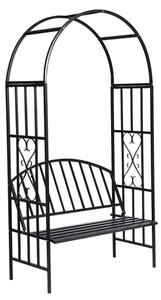 Skylar Metal Garden Seating Bench With Rose Arch In Black