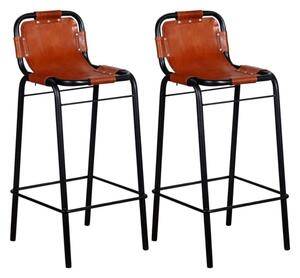 Averi Outdoor Brown Leather Bar Chairs In A Pair