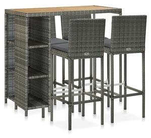 Selah Rattan Bar Table With 4 Audriana Chairs In Oak And Grey