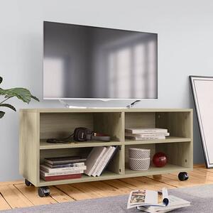 Qusay Wooden TV Stand With Castors In Sonoma Oak
