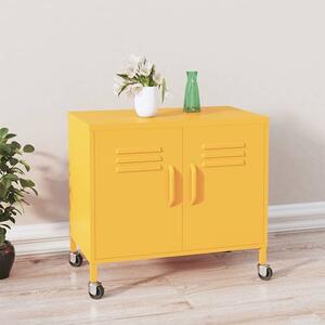 Emrik Steel Storage Cabinet With Castors In Mustard Yellow
