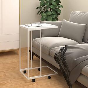 Flores Wooden Side Table In White With Wheels With White Frame