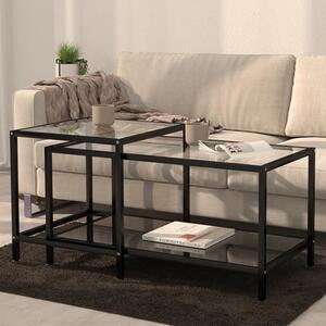 Akio Clear Glass Coffee Tables With Black Undershelf