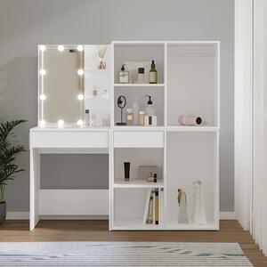 Varro Wooden Dressing Set In White With 2 Cabinets And LED