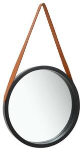 Ailie Small Retro Wall Mirror With Faux Leather Strap In Black