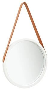 Ailie Small Retro Wall Mirror With Faux Leather Strap In White