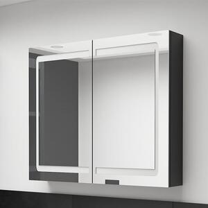 Arvada Bathroom Mirrored Cabinet In Shining Black With LED