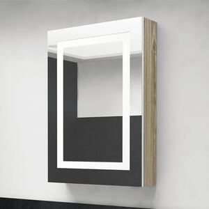 Aliso Bathroom Mirrored Cabinet In White And Oak With LED