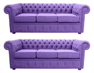 Chesterfield 3+3 Seater Verity Purple Fabric Sofa Suite In Classic Style