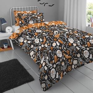 Halloween Day Of The Dead Duvet Cover Bedding Set Black Orange